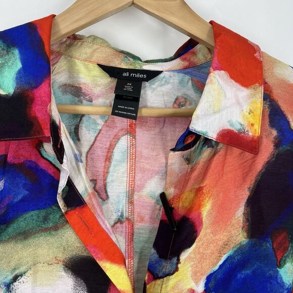 Ali Miles Top Size 2X Womens Button Up Abstract Artsy Watercolor Print Shirt - Picture 3 of 9